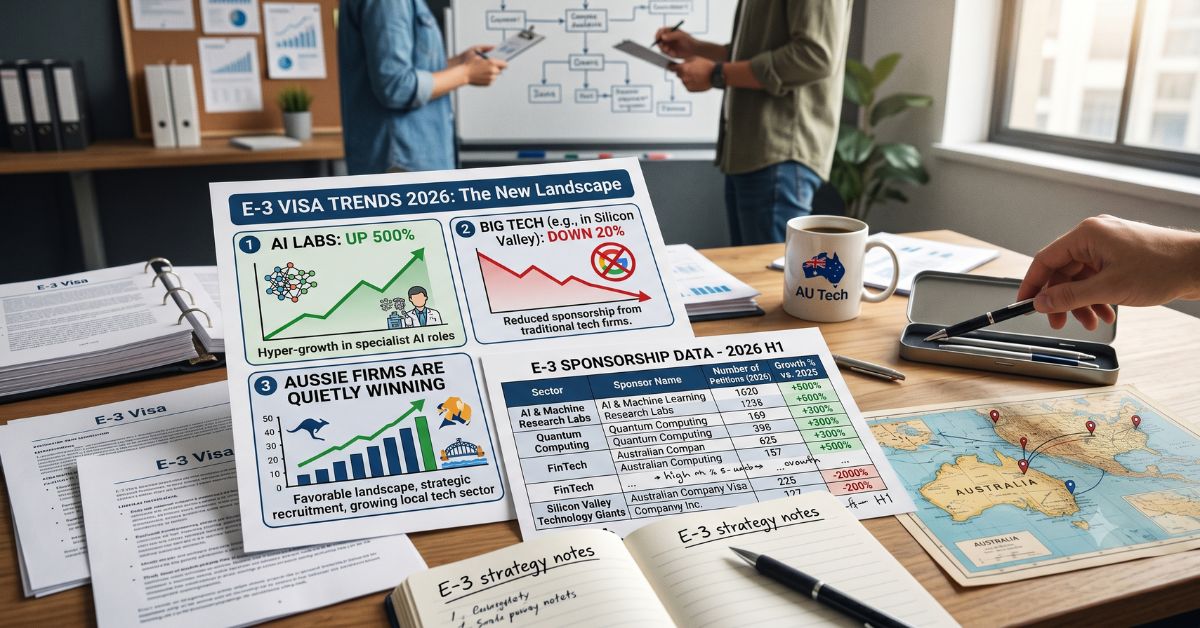 E-3 Visa Trends 2026: AI Labs Up 500%, Big Tech Down 20%, and Why Aussie Firms Are Quietly Winning